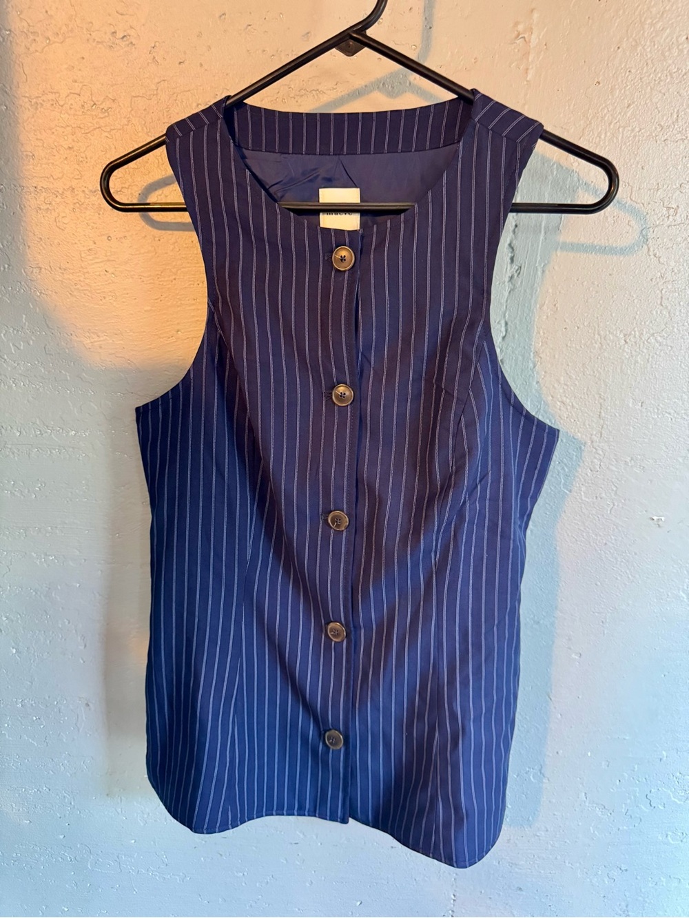 Maeve Navy Pinstripe Sleeveless Button Tank